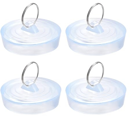 uxcell Rubber Sink Plug, Clear Drain Stopper Fit 2-1/8 to 2-3/16 Drain with Hanging Ring for Bathtub Kitchen and Bathroom 4pcs