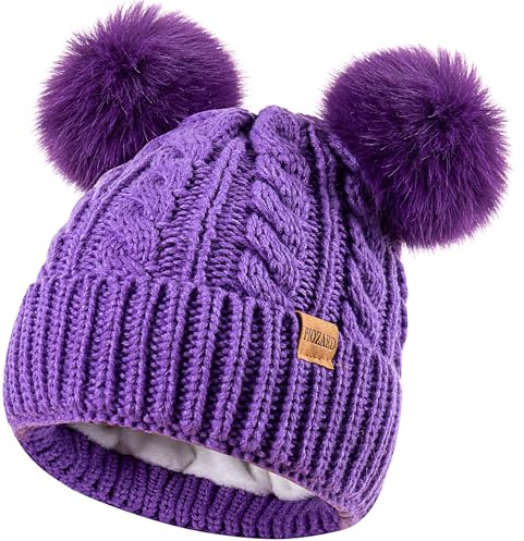 PIOZAED Cappello Invernale da Donna Berretto Morbido in Maglia con Pompon in Pelliccia Sintetica Cappello con Fodera in Pile Caldo Berretto da Donna