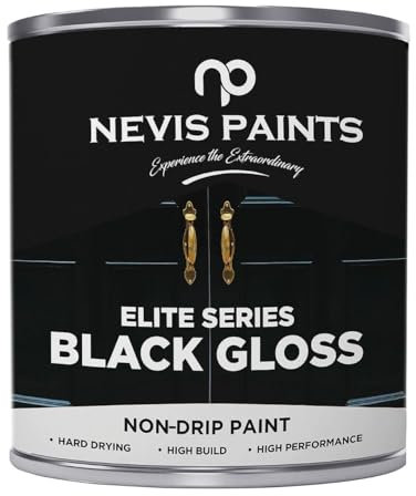 NEVIS PAINTS Peinture brillante anti-goutte – Convient pour bois, métal et béton – Séchage dur – Haute performance – Intérieur et extérieur – 300 ml (noir)