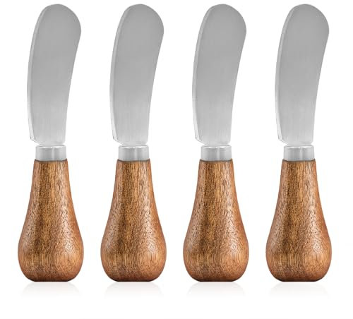 Alethron Stehendes Buttermesser 4 Stück Buttermesser Klein Holz 12.5 cm Streichmesser Dessertmesser Edelstahl Butter Knife Käsemesser Set für Käse Marmelade
