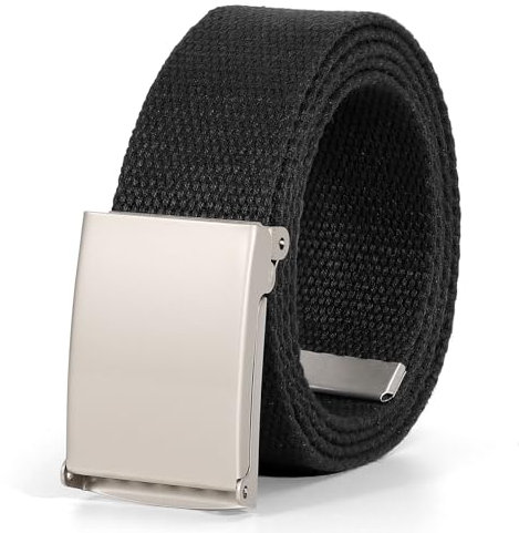 JasGood Unisesx Webgürtel Herren Damen Leinwand Arbeitsgürtel Frei Verstellbarer Flip-Top Webgürtel Silber Militärschnalle für Geschäft Sport Lässig,Schwarz,120cm