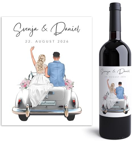 Flaschenetiketten Hochzeit personalisiert Weinetiketten Hochzeitsgeschenk Brautpaar Wein Geschenk Weinflaschenetiketten selbstklebend 2 Stück | 10x12 cm