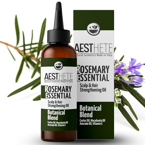 Olio di Rosmarino per Capelli AESTHETE | 100 ml Naturale con Ricino, Macadamia e Vitamina E | Stimola la Crescita, Rinforza, Non Unge | Rosemary Oil for Hair Growth 99,99% Natural Origin