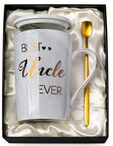 ALBISS Best Uncle Birthday Gifts from Nephew Niece, Uncles Christmas Gifts - Funny Uncle Mug Printed with Gold, Fathers Day Presents for Uncles, 14Oz Grey Ceramic Coffee Cup, Nice Gift Boxed