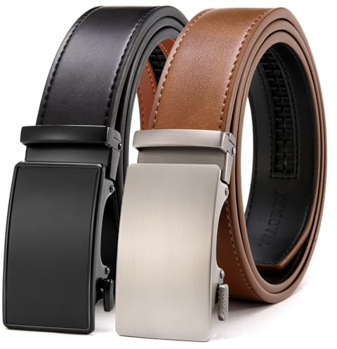 CHAOREN Gürtel Herren 2er-Pack, 35mm Automatik Ledergürtel mit Ratsche - Passgenau Zuschneidbar, Ideal als Geschenk