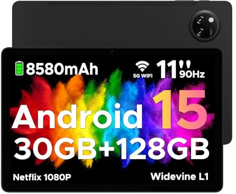 DOOGEE Tab A9 Pro+ Tablette Android 15, Tablette 11 Pouces, 30GB RAM+128GB ROM/TF 2TB, Batterie 8580mAh, Octa-Core T7200 90Hz,13MP Caméra, Tablette Tactile Widevine L1/5G WiFi/OTG/Face ID