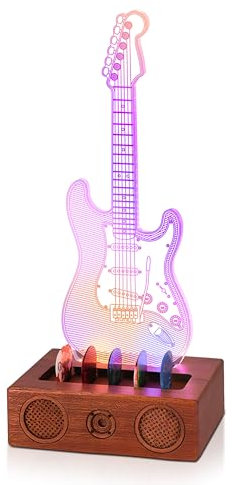 CoolGift Mart Leuchtender Gitarren-Pick-Halter, Acryl E-Gitarren-Pick-Halter mit Audio Styling hölzerne Basis für Picks Lagerung und Anzeige, Geschenk für Gitarristen Gitarristen
