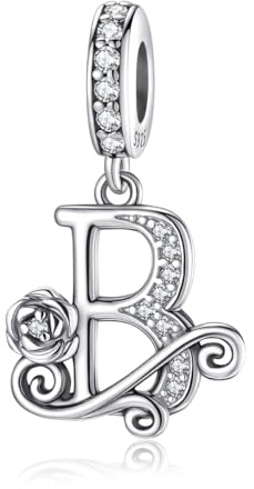 ChenYuTe Lämplig för Pandora armband bokstavsberlocker, romantiska rosberlocker, smyckesgåvor till dig själv, mamma, dotter, flickvänner, Sterlingsilver, Kubisk zirkonia
