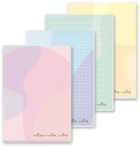 younikat 4x Notizblock A6 bunt | Je 50 Blatt | Pastell Notizblöcke kariert, liniert, punktiert & blanko I Bunte DIN A6 Blöcke in den Farben Rosa, Blau, Gelb & Mint I you0086