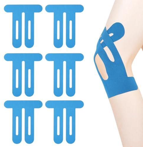 GXGM 6 Pièces bandes de kinésiologie pré-découpées pour genou, tape kinesiologie, genouillère sport, bandage autoadhésif, élastiques pour douleurs au genou, imperméables, bleu, 22 * 25cm