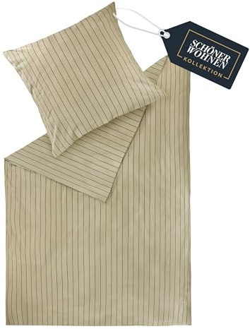 SCHÖNER WOHNEN Flanell Bettwäsche 135x200 Baumwolle Beige - Luxus Bettwäsche-Set 2teilig Öko - kuschelige warme Flauschige Sets - 1 Bettwäschebezug und 1 Kopfkissenbezug 80x80cm - Herbst & Winter