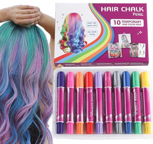 SVCEQZE Tiza Para El Cabello Para Niñas - 10 Colores Marcadores Para Teñir El Cabello | Marcadores Lavables, Divertidas, Para Niñas Adolescentes Y Adultas