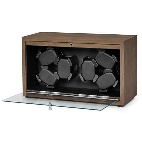 Zertylre 6 remontoirs pour montres automatiques, moteur super silencieux, 4 modes de rotation avec lumières LED, coussin rétractable, boîte de remontoir pour montres femmes et hommes, Noyer noir