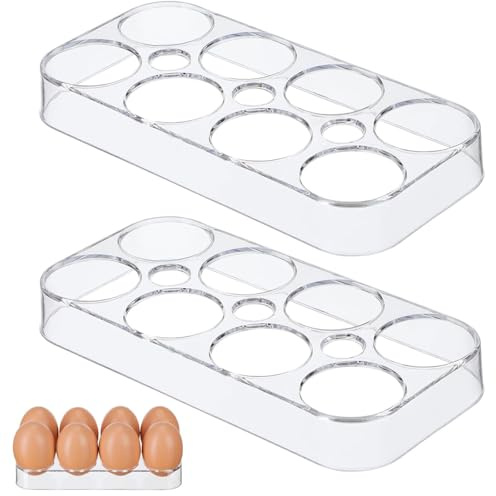 Egg Holder, 2 Pack Fridge Egg Tray for Kitchen Organisation, Durable Transparent Egg Storage Rack, Compact Design for Refrigerator or Countertop Use, 17.5 X 8.5 X 2.2 Cm