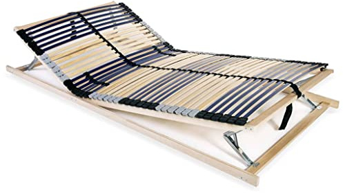 GeenYuu Slatted Frame 120 x 200 cm, 42 Sprung Wooden Slats, 7 Zones, Beech Wood Frame, Adjustable Head and Footboard, Ergonomic, for Bedroom