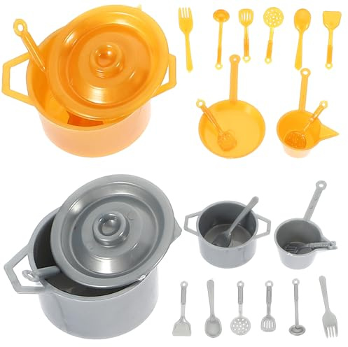 HEMOTON Ensemble Vaisselle Miniature 20 Pcs pour Maison de Poupée Accessoires la Cuisine Miniatures en Plastique Sûr et Plateau Doré Mat Décoration pour Mini Maison et Jeu Éducatif