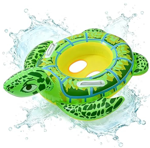 HATFRYF Turtle Shaped Swimming Ring, Animal Inflatable Swimming Float PVC Aid Float Seat Circle Swim Float Boat with Double Handle and Inflator for Turtle Swimmings Summer Beach Water Party Toys