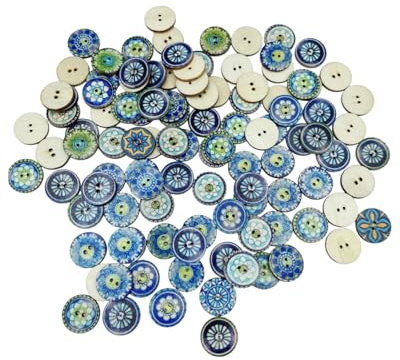 WINXMIN 200 Pezzi Bottoni in Legno Vintage per Cucire e Creazioni Fai da Te, bottoni colorati,in Resina Legnosa con Disegni Floreali Misti per DIY (15 mm) (B)