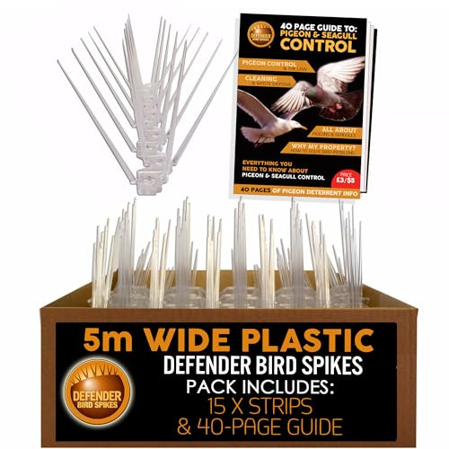 Defender Bird Spikes | Wide Plastic Pigeon Deterrent | Pigeon Information Guide | 5 Metre Pack