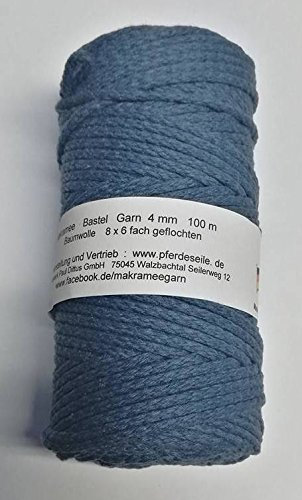 Makrameegarn Makramee Baumwollgarn Bastelgarn Jeansblau (blau) 200 Meter 4 mm