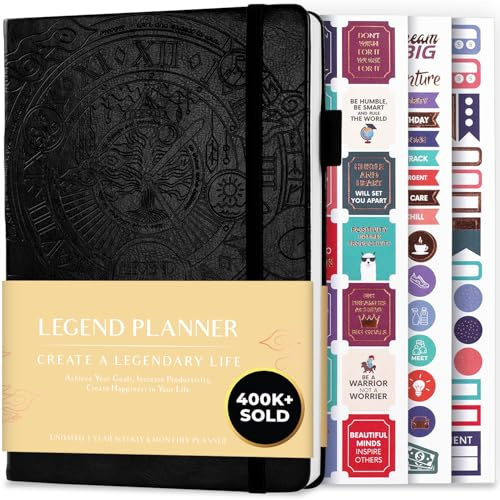 Legend Planner – Weekly & Monthly Life Planner to Hit Your Goals & Live Happier. Organizer Notebook & Productivity Journal. A5 (Black)