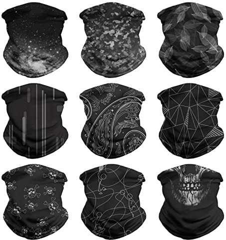 VCZUIUC Headwear Bandana Head Wrap Face Scarf Mask Neck Warmer Balaclava for Sports (One Size, 9PCS Black-2)