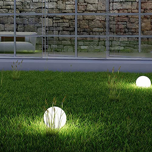 2x LED-Solar-Garten-Außen-Kugel-Leuchte OLA D: 15cm Gartenkugel mit Erdspieß IP44 Boden-Balkon-Treppen-Terrassen-Rasen-Leuchte-Lampe(D: 15 + 15cm)
