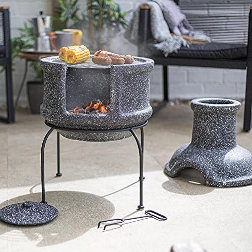 La Hacienda Teplo - Chimenea de arcilla para barbacoa, color gris (quemador de troncos, estufa de patio y jardín)