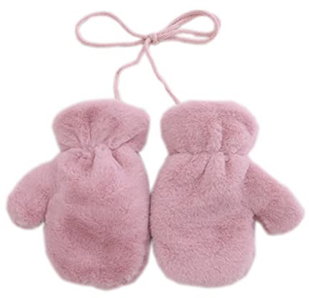 Baby Kids Plain Winter Mittens Thick Fleece Padded Super Warm Soft Ski Gloves Mittens with Anti-Lost String for Baby Girls Boys Aged 3-8 Years Old (Pure Pink Mittens)