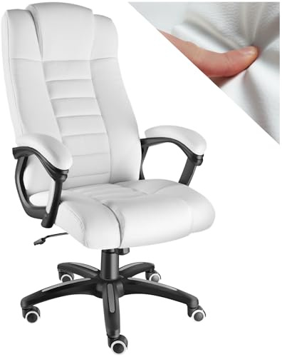 tectake® Silla DE Oficina ERGONÓMICA, Sillón Giratorio Ajustable, Acolchado Extra Grueso de 12cm, Base con Ruedas, Alta Durabilidad, Fácil de Montar, Ergonomía Superior, Silla de Escritorio - Blanco