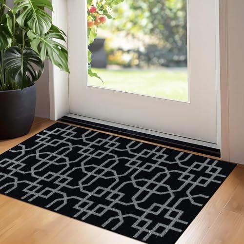GULLAMBO Washable Door Mat Indoor - Non Slip doormats inside - Entrance Front floor Door Matt indoor, Super Absorbent Dirt Trapper - Kitchen back Indoor Mats Hallway carpet Runner Rugs (40x60cm,Black)