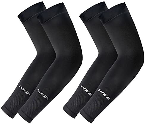 skytowards 2 Pares Mangas para Brazo Elásticas Mangas de Protección UV, Enfriamiento Transpirables Manga Protectora Solar para Deportes Ciclismo Mujeres y Hombres (Negro)