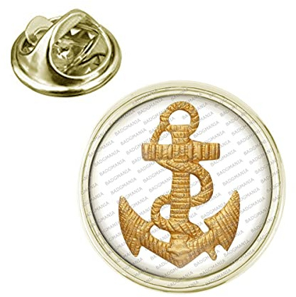 Badgmania Pin's Doré 20mm Ancre de Marine Large Logo 18mm Pins Bouton Epinglette