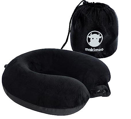 Makimoo Memory Foam Reisekissen, Nackenkissen, bequem und leicht, ideal zum Schlafen im Flugzeug, Auto, Zug, Bus und zu Hause, kommt mit Aufbewahrungstasche (Schwarz)