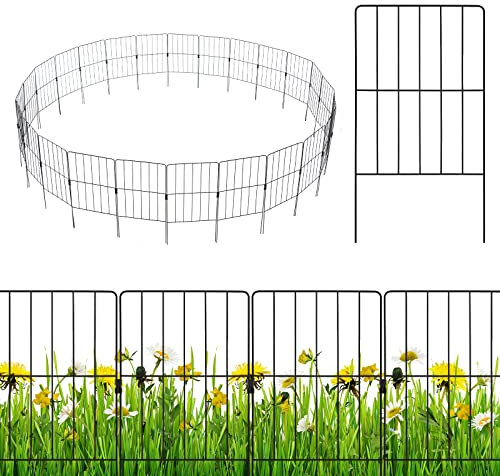 COSTWAY 25 Stück dekorativer Gartenzaun, Beetzaun 60cm hoch, Steckzaun Metall, Dekozaun Absperrzaun Metallzaun, Landschaftszaun für Blumenbeet Bäume Tier, Zaun Komplettset rostfrei, Schwarz