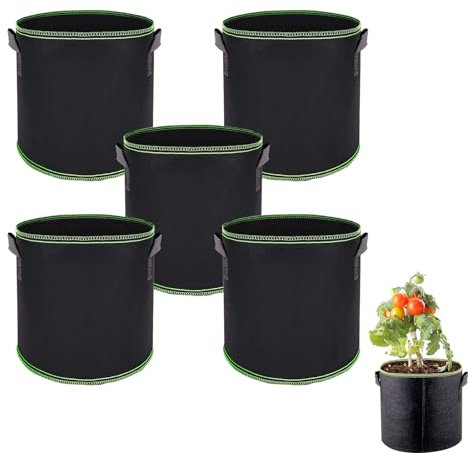 RYAN 5 Pièces Plantation Non Tissé Sacs à Plantes de Tomate 20L Grande Capacité Sac de Plantation avec Poignées pour Plantes Fleurs Fraises 30 * 25 cm