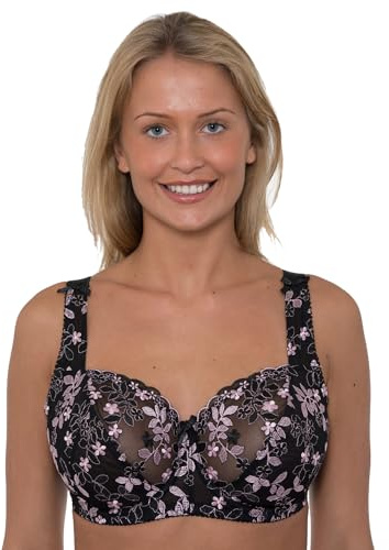 Undercover Ladies Floral Embroidered Bra LG900 Black (Pink Flowers) 34DD