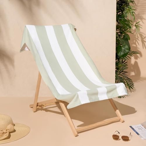 Dreamscene Stripe Swim Towel Green, Adults Gym Towel Men Super Soft Microfibre Quick Dry Towels Summer Beach Holiday Essentials, 71cm x 152cm