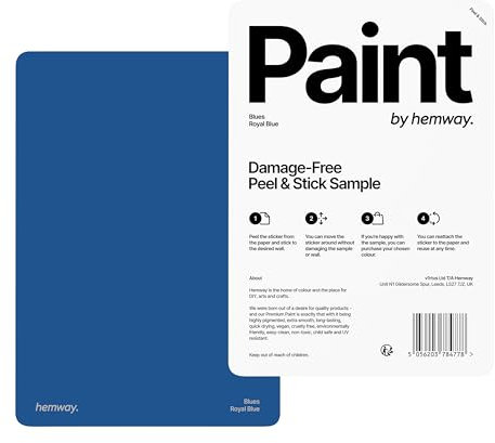Hemway - Peel & Stick Sample for Our Chalk Based Furniture Matt Paint - Royal Blue | A5 Damage-Free, Accurate Colour Swatch | Test Our Chalky Matt Shabby Chic Finishes for Interior Decor
