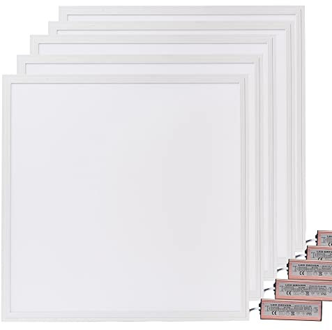 Brightex LED Panel Lights 600x600mm 48W Cool White 6500K Square Edge Ceiling Tile 4320 Lumen for Home, Office, Shop, Factory Pack of 5