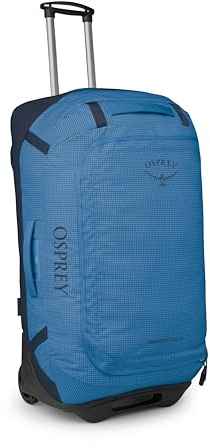 Osprey Transporter 90L Wheeled Travel Duffel Bag - Large Lightweight Rolling Suitcase for Men and Women, Blue Flame/Nocturnal Blue