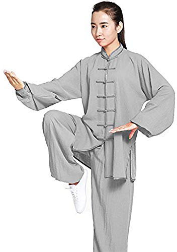 Kampfsportbekleidung Unisex Damen Leinen Kung Fu Tai Chi Uniform Kampfsportbekleidung,Grau,XS