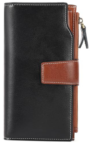 SENDEFN Portefeuille Femme Cuir Grande Capacite Porte Monnaie Femmes RFID Blocage,Porte-chéquiers Femmes Grande Capacité Fermeture Eclair Longue Portefeuille