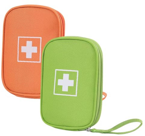stroyayo 2 Stück Erste Hilfe Set Outdoor,Reiseapotheke Tasche,Tragbar Medikamententasche Reise,Erste Hilfe Set Klein,Mini Erste Hilfe Set,Geeignet für Schule,Reisen,Camping (Orange,Grün)