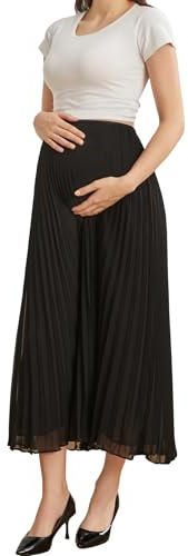 ZUMIY Jupe de maternité plissée élastique taille haute pour femme, jupe de grossesse au-dessus du ventre, jupe trapèze en mousseline de soie, tenue décontractée