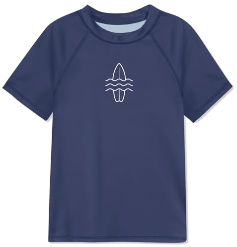 Glimnerize Rashguard-Shirts für Jungen, LSF 50+, Sonnenschutz, Angeln, Wasser, Strand, Surfen, Bademode, 3–14 Jahre, Surfbrett, Marineblau, 130 cm
