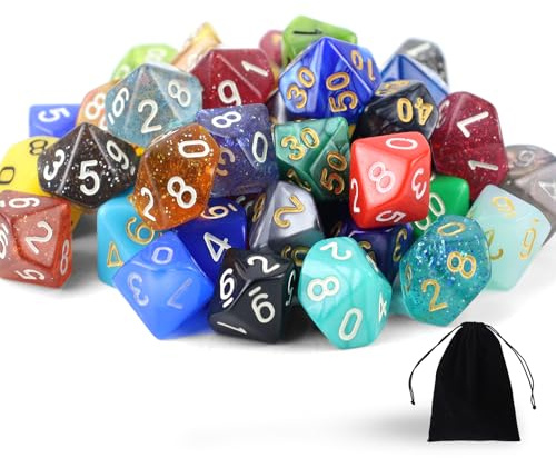 40 Piezas Dados de rol Poliédrico,D10 Juego de Dados Poliédricos con Bolsas,10 Caras Dados de Colores para Dungeons and Dragons,Dados Poliédricos para DND RPG MTG Juegos Mesa