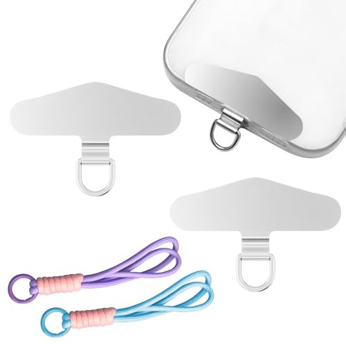 HENGBIRD 2 cadenas para teléfono móvil y Cordones y muñequeras, almohadillas universales de acero inoxidable, parche multifuncional para teléfono móvil, cadena universal para teléfono móvil
