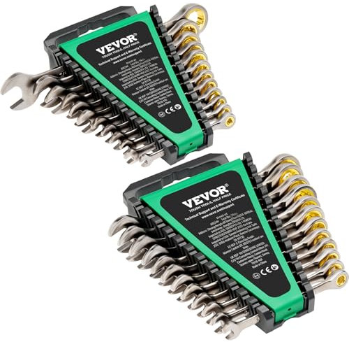 VEVOR Set di Chiavi Combinate da 24 Pezzi, Set di Chiavi a Cricchetto con Organizzatore per Rack, Set di Chiavi in Acciaio Cr-V SAE 1/4 a 7/8 Metrico 8 mm a 19 mm per Riparazioni Auto, Emergenze