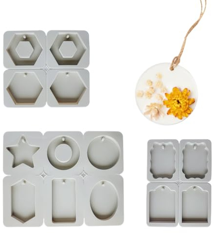 Zzcy 3 Pezzi Stampi in Silicone per Sapone 6/4 Cavità Con Foro per Appendere per Aromaterapia solida,Candele,Ciondolo – Facili da Sformare,10 Forme (Grigio)